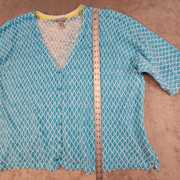 Catherines Cardigan‎ Sweater Women's 4X Teal Lightweight Quatrefoil Short Sleeve - Picture 5 of 7